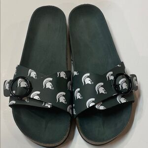 Michigan State Spartans Green Slide Sandals Buckle Strap Unisex Sz XL 11-12